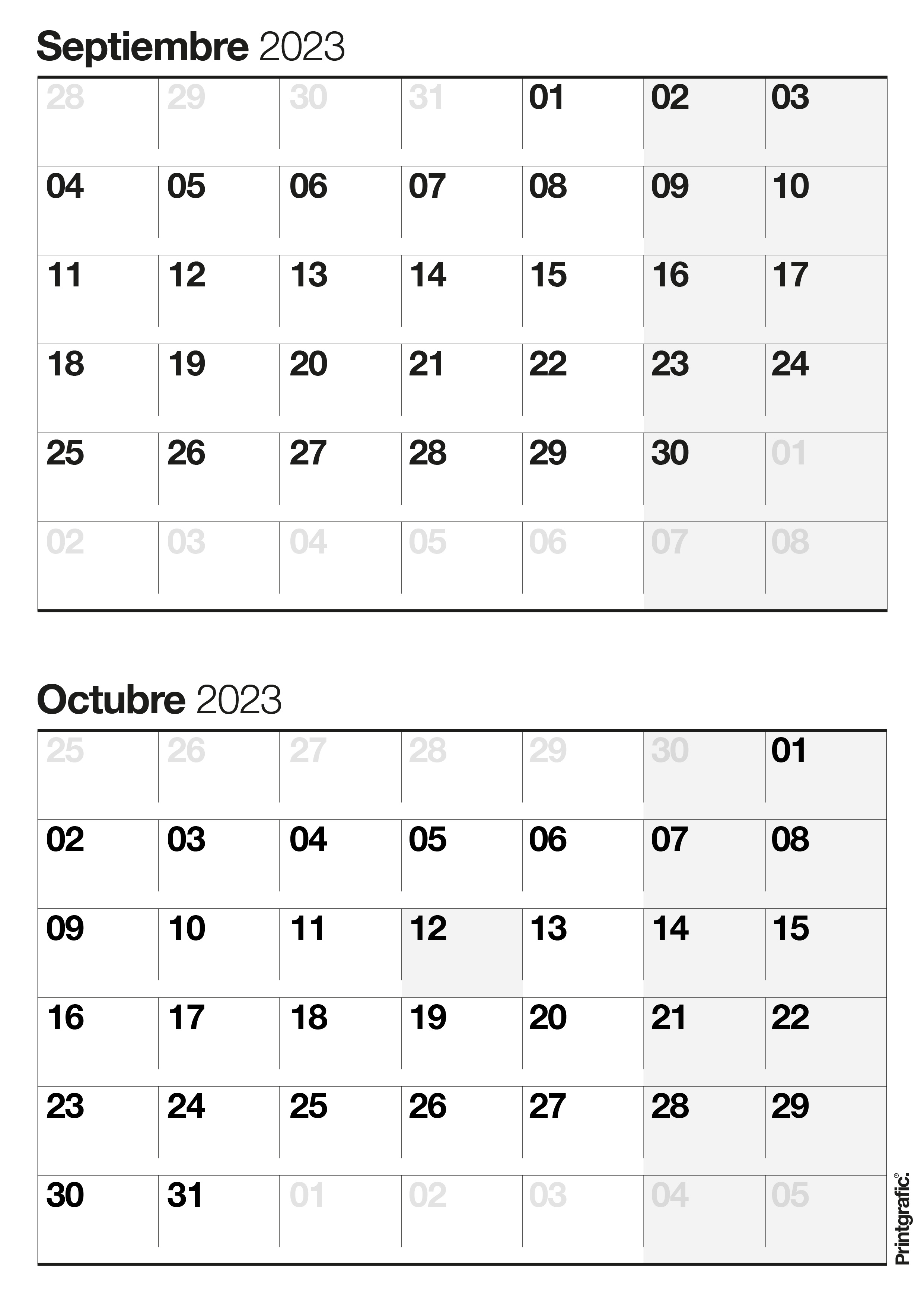 calendario para imprimir septiembre octubre 2023