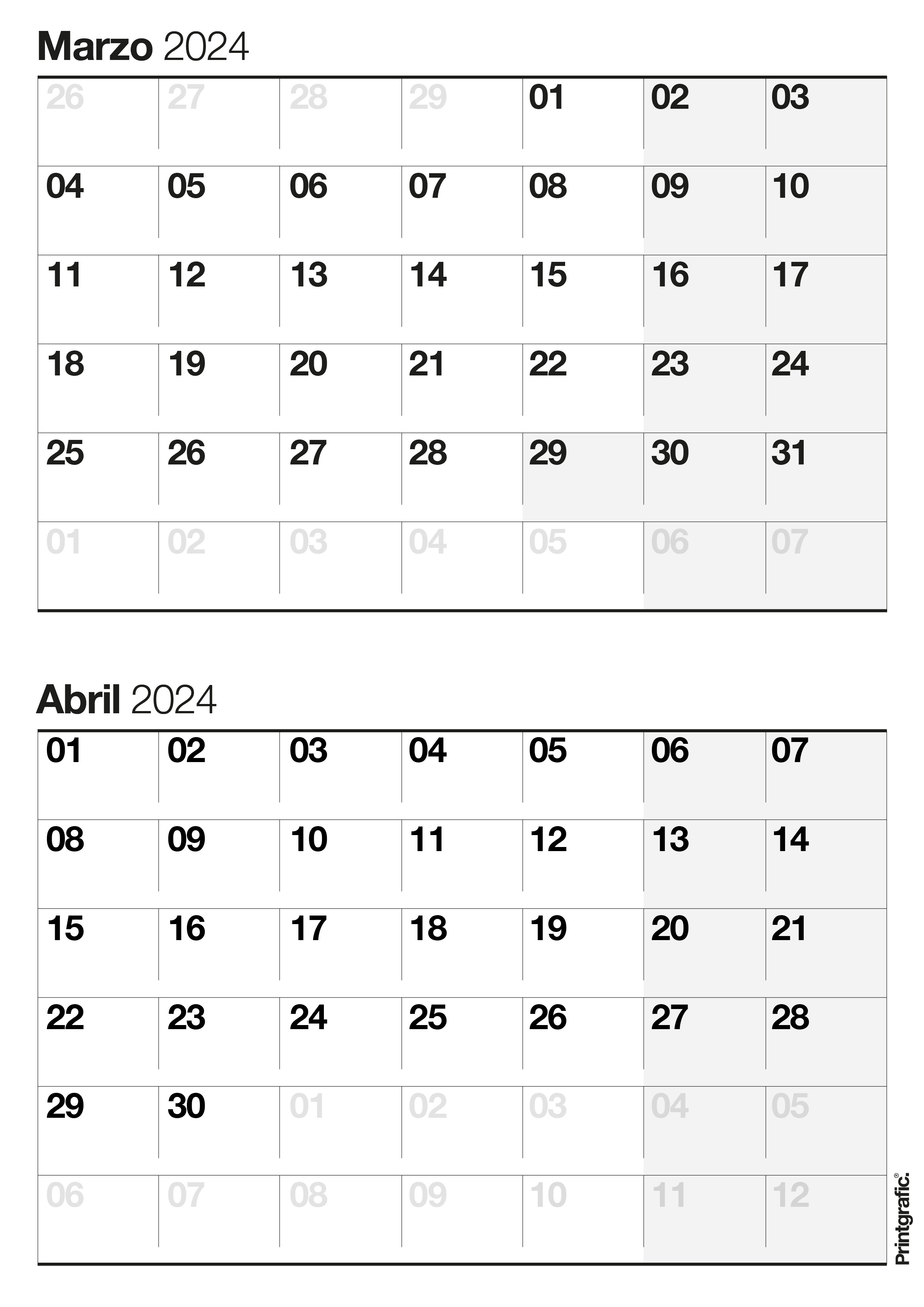 calendario para imprimir marzo abril 2024