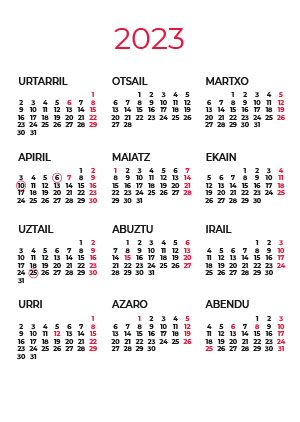 calendario laboral 2023 euskera
