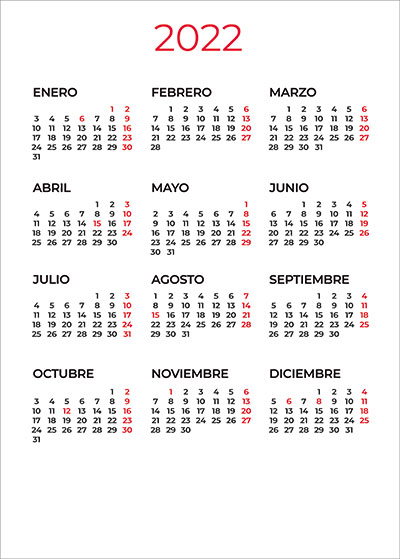 calendario para imprimir anual 2022