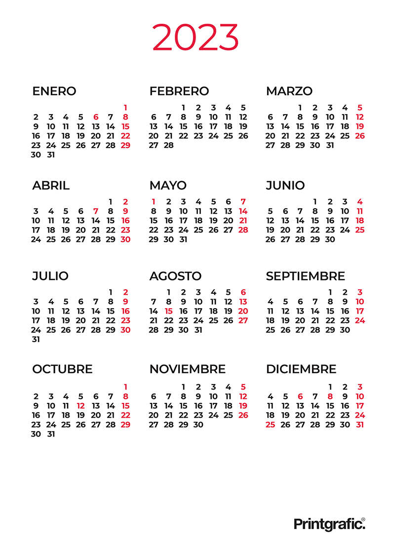 calendario para imprimir anual 2023